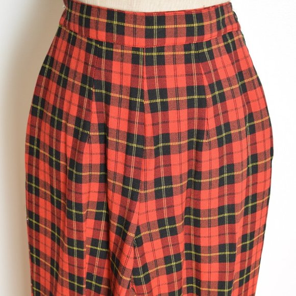 vintage 90s pants red plaid print high waisted stirrup punk leggings stretch XS - Picture 3 of 5